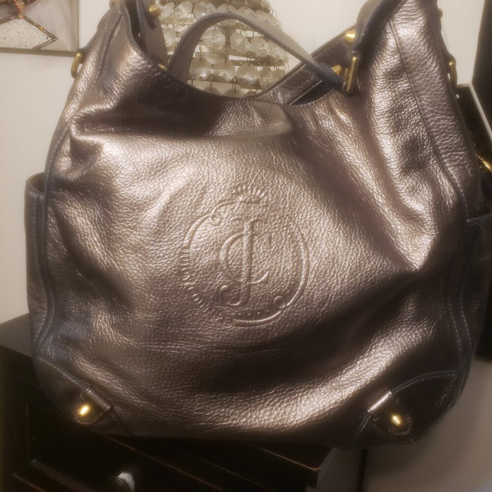 Juicy couture leather metallic/ gunmetal shoulder bag